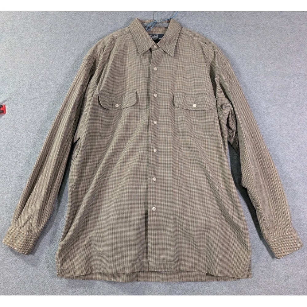 VTG Polo Ralph Lauren USA Houndstooth Check Shirt Men M Gorpcore Grunge Oversize